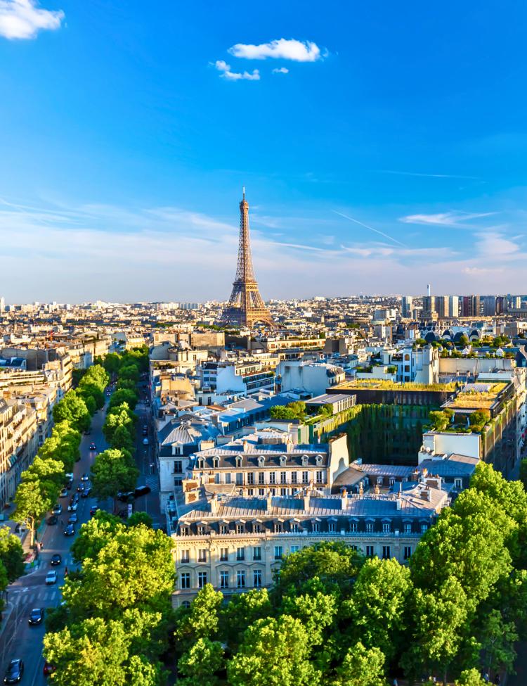 The city of Paris with a view of the Eiffel Tower