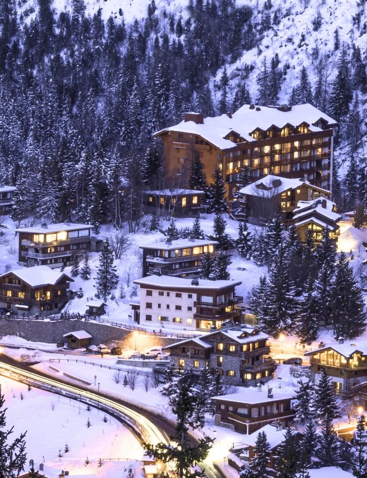 Snow capped buildings in Courchevel, Montagne