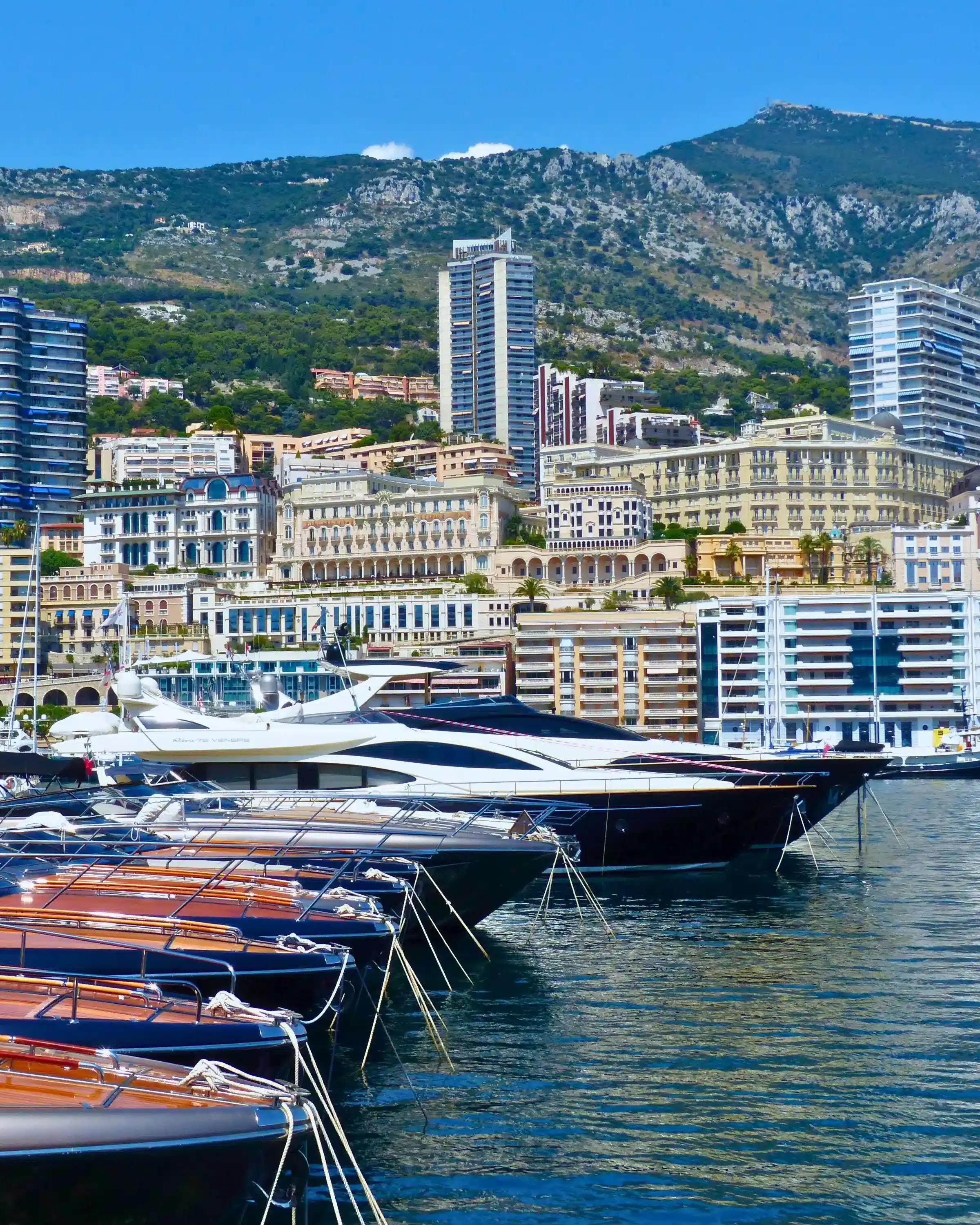 Monaco city with yachts parked in the port